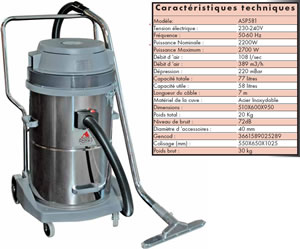 Aspirateur inox 58 litres ASP581