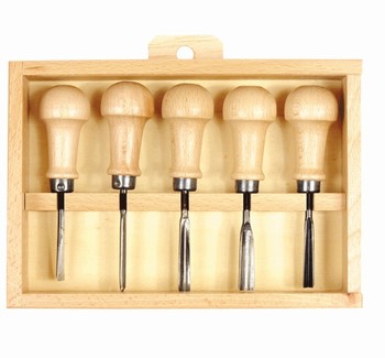 Coffret bois 5 gouges de sculpteur  Manche boule