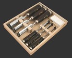 Coffret bois de 6 ciseaux  bois pour charpentiers + pierre - Bois de charme brun laqu - 10  40 mm MHG