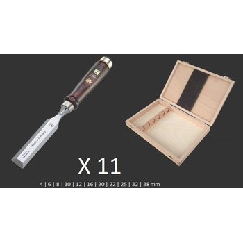Coffret bois de  11 ciseaux à bois polie – manche bois de charme brun - 6 à 30 mm