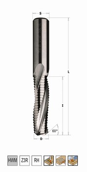 Fraise ravageuse carbure  coupe hlicodale positive brise copeau et chanfrein 60 pour serrures Z3 CMT Orange Tools