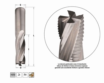 Fraise  coupes hlicodales positives brise copeau Z4 CMT Orange Tools