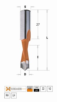 Mche  tourillonner carbure borgne  57,5 mm 2 gorges - Xtreme CMT Orange Tools