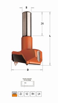 Mche  faonner carbure pour charnires  70 mm CMT Orange Tools