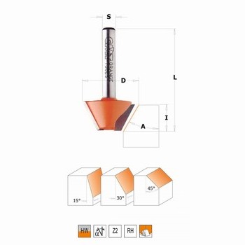 CMT Contractor : Fraise carbure chanfrein 45° guidage - Fraise chanfrein -  Défoncage - outillage - Outillage