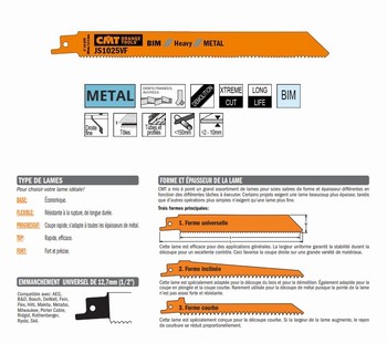 Lame scie sabre 200 mm  tle moyenne et paisse, tuyau et profil mince