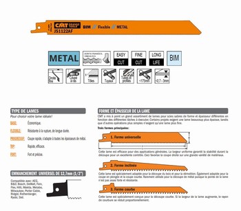 Lame scie sabre 225 mm  tle mince, tuyau et profil mince