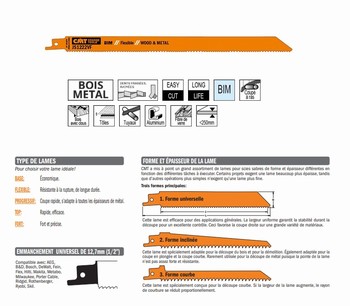 Lame scie sabre 300 mm  clous, tle, alu, plastique renforc, poxy