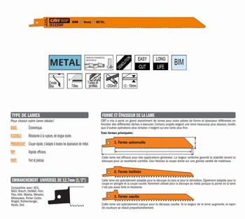 Lame scie sabre 300 mm  tle moyenne et paisse, tuyau et profil mince