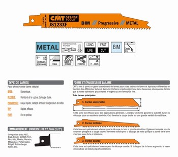 Lame scie sabre 150 mm  tle mince et paisse, tuyau et profil mince