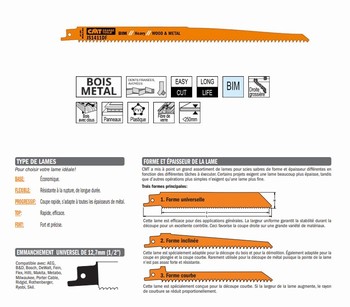 Lame scie sabre 300 mm  clou, agglomr, plastique renforc, fibre de verre, poxy