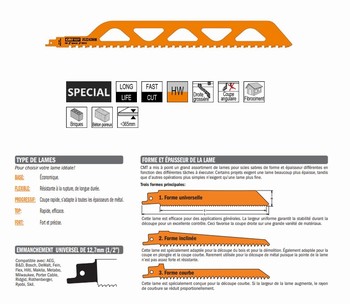 Lame scie sabre 455 mm  brique grande taille