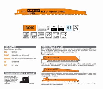 Lame scie sabre 200 mm  bois de construction, panneaux, agglomr, MDF