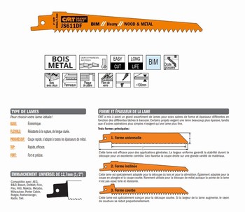 Lame scie sabre 150 mm  clous, plastiques renforcs, fibre de verre, poxy