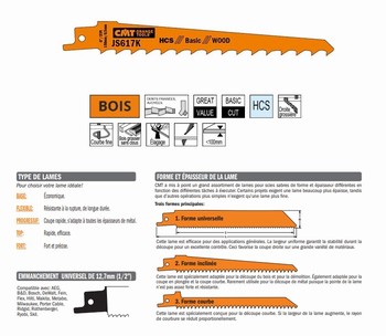 Lame scie sabre 150 mm  Bois grossier, sans clous, lagage de bois vert