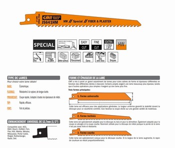 Lame scie sabre 150 mm  brique, bton, ciment, plastique renforc fibre de verre