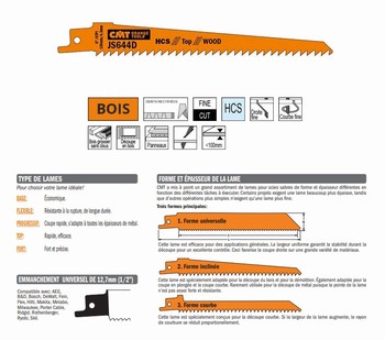 Lame scie sabre 150 mm  bois de construction, panneaux, agglomr, MDF