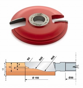 Fraise plate-bande  profil doucine DESSUS au carbure bras  Alsage 30 mm