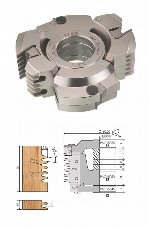 Dutheil Affutage. PORTE-OUTILS PLATE BANDE MULTI-PROFILS WS PP019070 Ø180  Al:50 Profile B Dessous Utilisation sur toupie