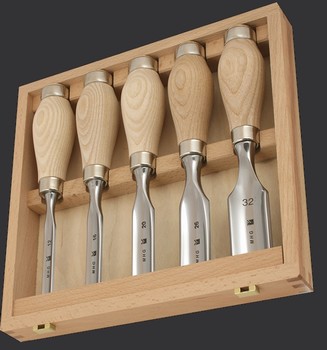 Coffret bois de 5 gouges droites  Manche bois  12  32 mm