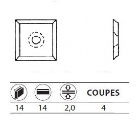 Boite de 10 plaquettes rversibles au carbure 14x14x2,0 mm