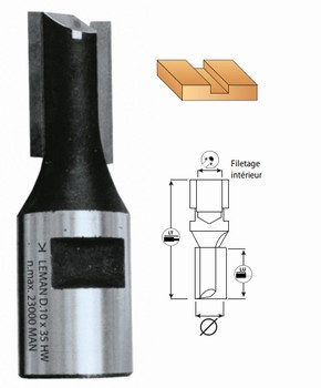 Mche  rainer droite Filetage intrieur M12 - Carbure