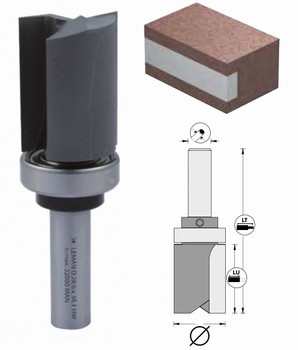 Mche d'affleureuse droite 28,6  + guide  bille suprieur   Carbure micrograin