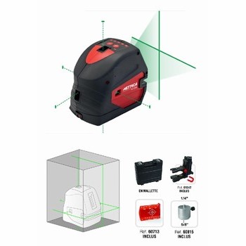 Niveau automatique laser vert 5 points - 1 croix  15,20 m